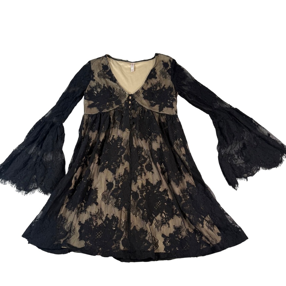 Xhilaration Lace Mini Dress Womens S Black‎ Whimsigoth Boho Bell Sleeve Gothic - Picture 4 of 11